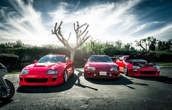 Red, red, supra, Toyota, trio, tuning, Toyota, supra