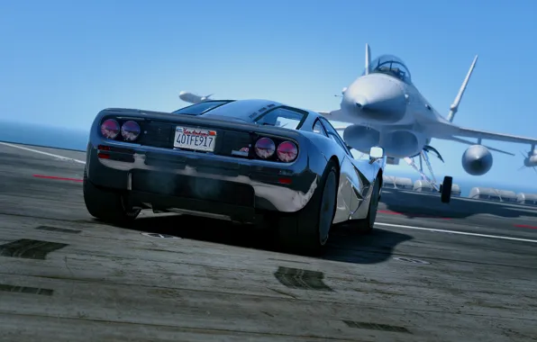 Machine, the ocean, black, McLaren, fighter, back, supercar, 1993