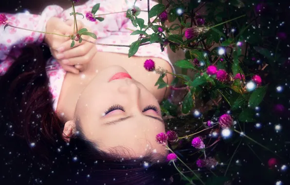 Flowers, makeup, Asian