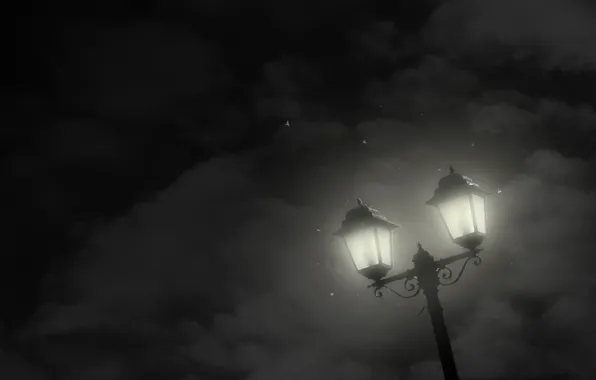 Stars, clouds, night, minimalism, Lantern