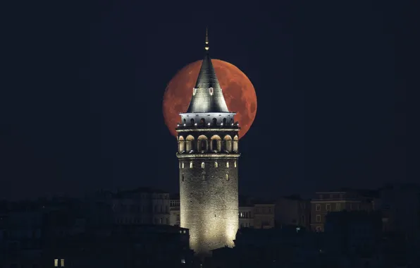 Wallpaper moon, turkey, istanbul, Galata Tower for mobile and desktop