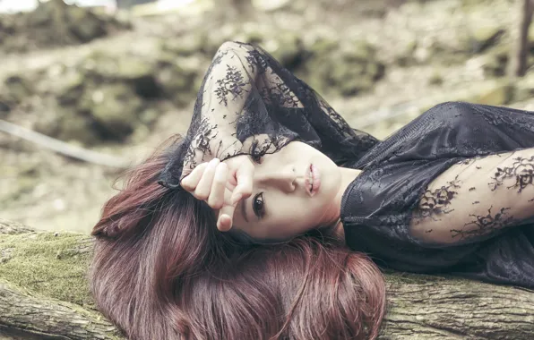 Girl, dress, hair, direct gaze