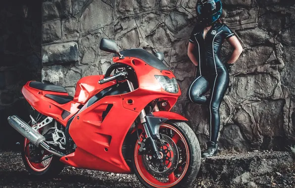Girl, Red, Model, Wheels, Brake, Hair, Motocycle, Points