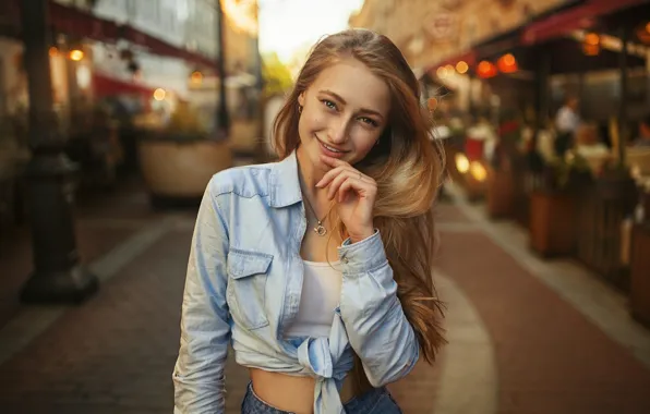 Girl, girl, long hair, model, women, jeans, blonde, urban