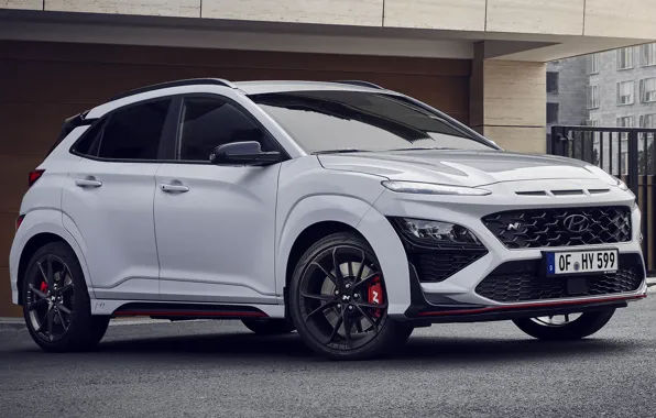 Hyundai, crossover, exterior, white color, Hyundai Kona N