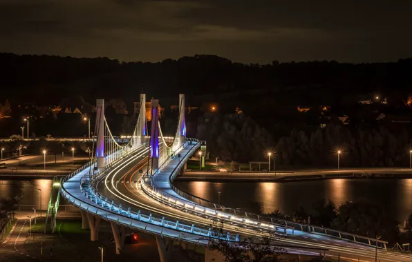 Picture night, bridge, lights, river, Belgium, Kanna