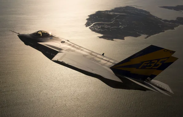 Sea, flight, sunset, earth, the evening, fighter, bomber, Lightning II