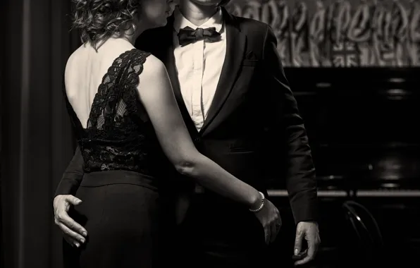 Ass, girl, dress, guy, tuxedo