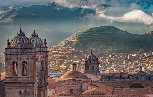 Mountains, architecture, history, Peru, the UNESCO world heritage site, Peruvian Andes, city of Cuzco, Conquista