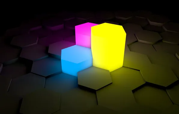 Light, abstraction, glow, light, glow, hexagon, abstraction, digital art
