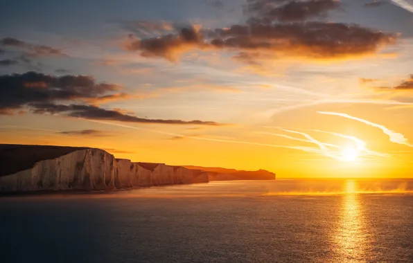 Sea, the sky, water, the sun, clouds, sunset, horizon