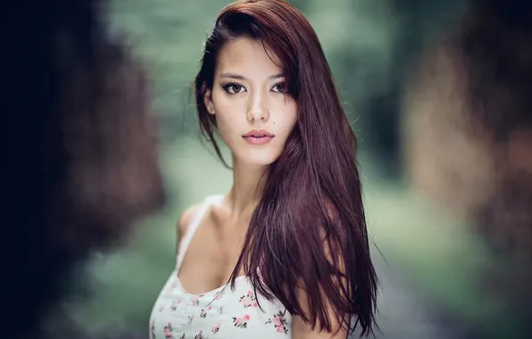 Portrait, freckles, bokeh, brown-eyed