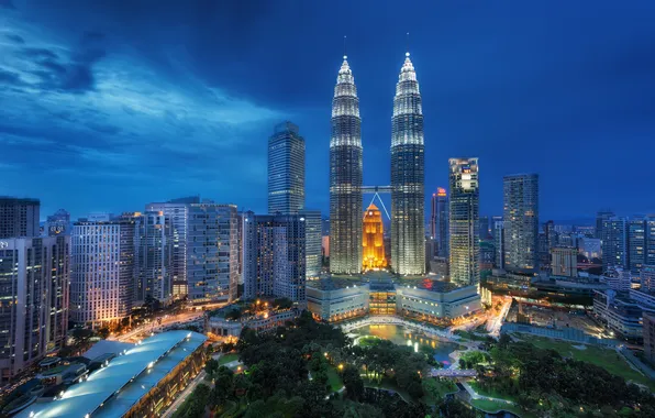 Night, Malaysia, Kuala Lumpur, Blue Hour, Malaysia, Kuala Lumpur