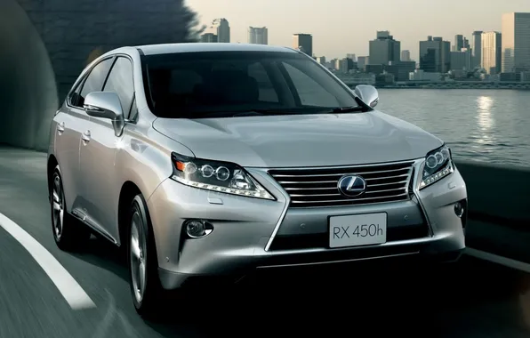 Picture road, water, the city, Lexus, silver, Lexus, the front, crossover