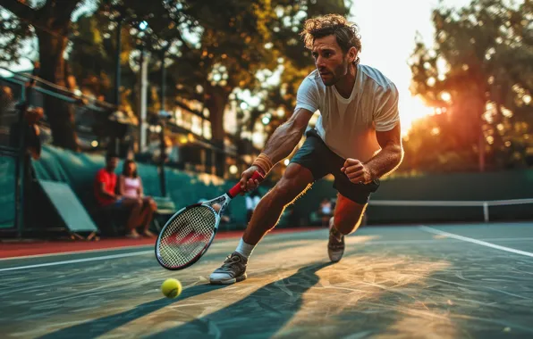 The ball, Sport, Court, Male, Tennis, Racket, Digital art, AI art