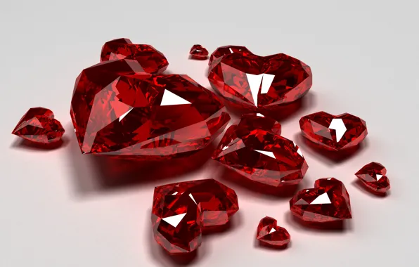 Glass, decoration, red, stones, holiday, heart, diamonds, hearts