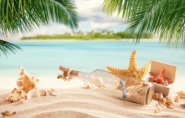 Sand, sea, wave, beach, summer, the sky, palm trees, shore