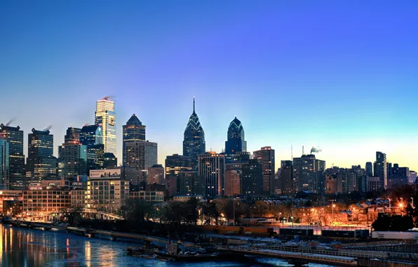 USA, United States, skyline, morning, philadelphia, buildings, skyscrapers, Pennsylvania