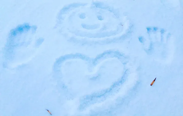 Winter, Heart, Snow, Smile