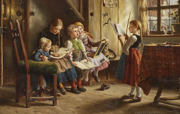 Picture German painter, German painter, Johann Wilhelm Schütze, Johann Wilhelm Schütze, Children's school, Wilhelm Schütze, Wilhelm …