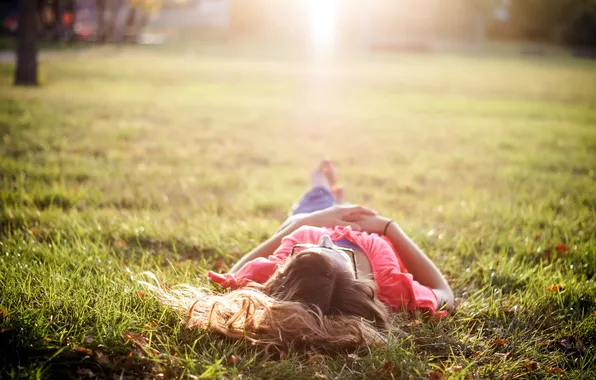 Field, girl, light, mood