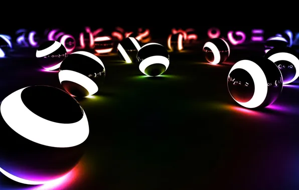 Balls, bright color-light, glowing stripes