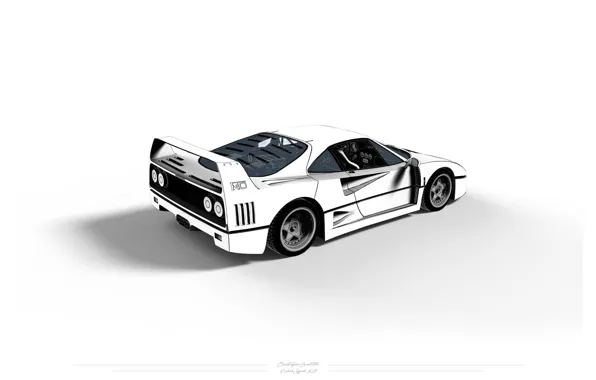 Auto, Minimalism, White, Machine, Background, Ferrari, F40, Art