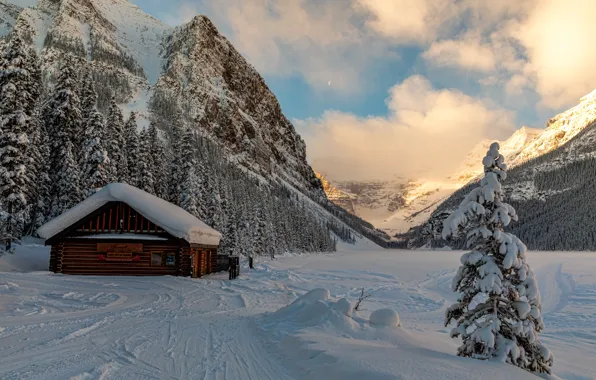 Picture winter, snow, mountains, house