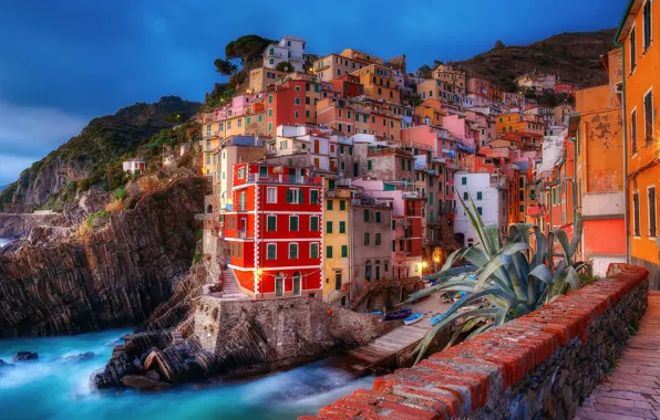 Picture sea, light, the city, home, the evening, morning, Italy
