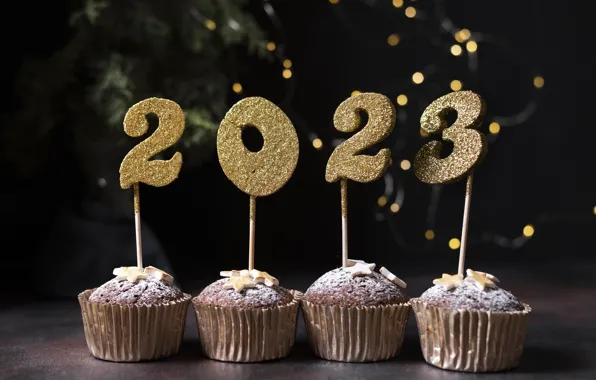 The dark background, table, holiday, sticks, lights, figures, New year, gold plated