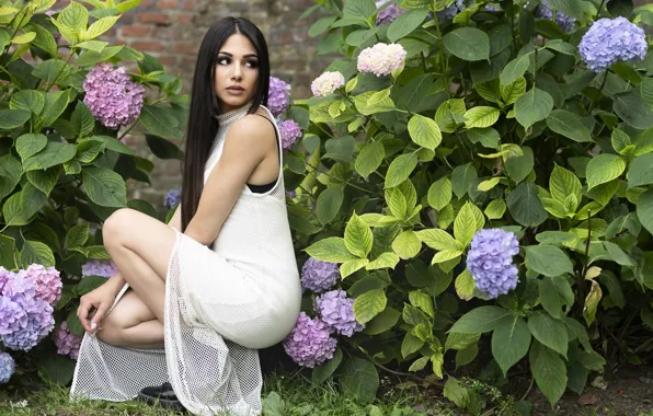 Flowers, brunette, beauty, Sabrina