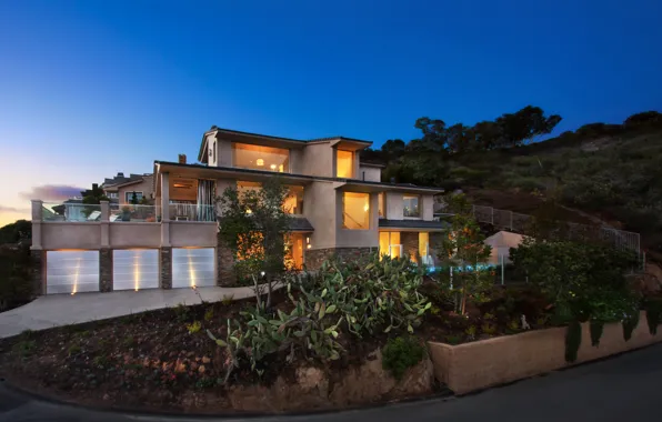Landscape, night, lights, house, USA, mansion, Laguna Beach