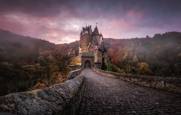Autumn, forest, clouds, bridge, castle, Germany, bridge, stone