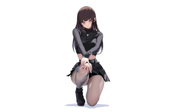 Anime, brunette, white background, legs, sexy, anime girls, Anime Girl