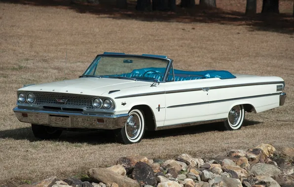 Picture field, white, stones, background, Ford, Galaxie, convertible, classic