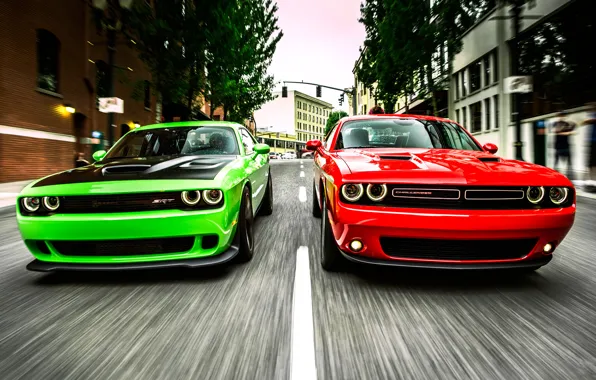 Speed, Street, Asphalt, Dodge, Challenger, Street, Traffic light, Srt