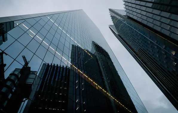 The sky, reflection, home, skyscrapers, bottom view