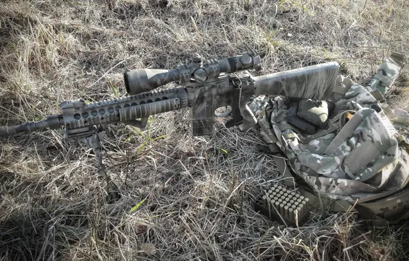 Grass, weapons, bag, rifle, sniper, Mk 12