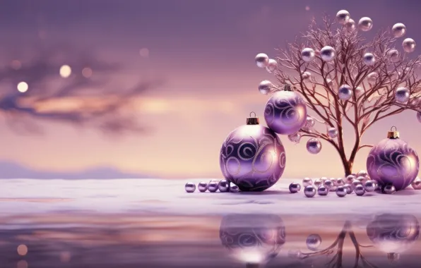 Balls, tree, Christmas, purple, New year, lilac, Christmas decorations, lilac background