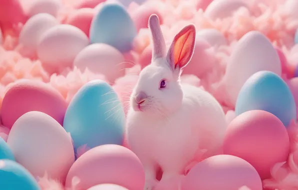 White, light, holiday, hare, eggs, spring, rabbit, blue