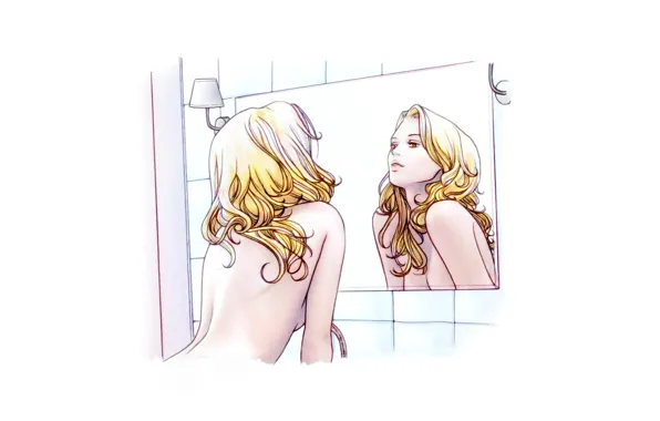 Girl, morning, mirror