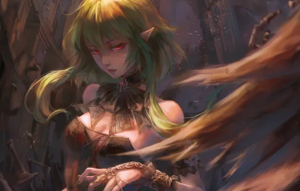 Girl, elf, wings, anime, art, vocaloid, ears, gumi