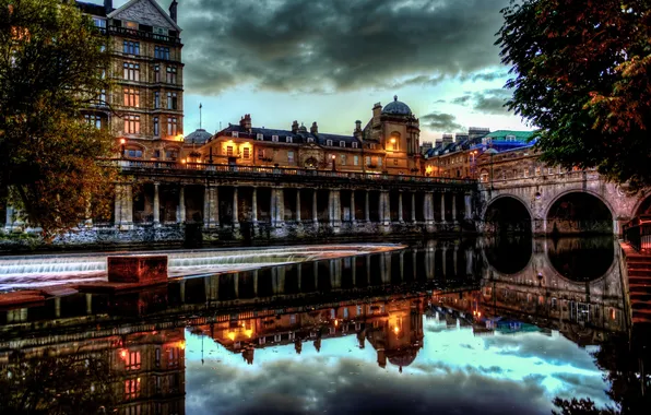 Picture trees, river, England, home, architecture, England, evening., Cities