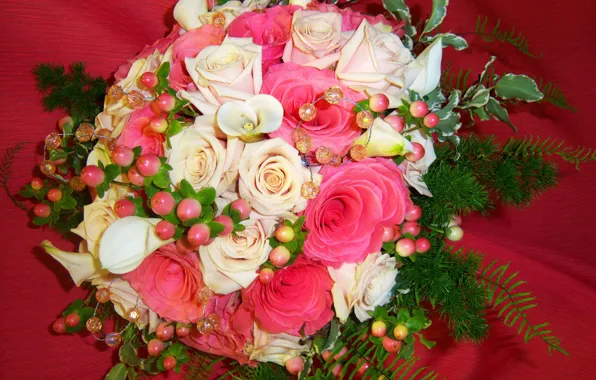 Flowers, photo, roses, bouquet, Calla lilies