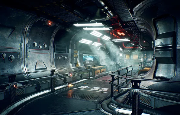Space, lighting, corridor, the tunnel, art, space station, spaceship, station