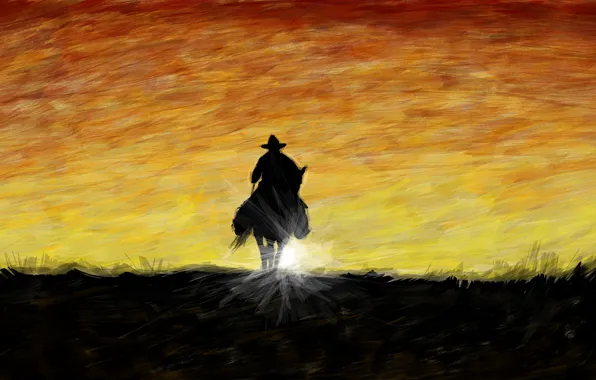 Sunset, strokes, art, cowboy, strokes