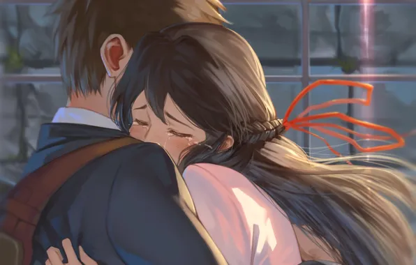 Girl, anime, art, guy, Still, tachibana taki, miyamizu mitsuha, Kimi no VA On