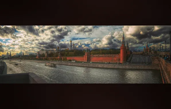 Picture road, the sky, Autumn, panorama, Moscow, Red square, boats, the Moscow river