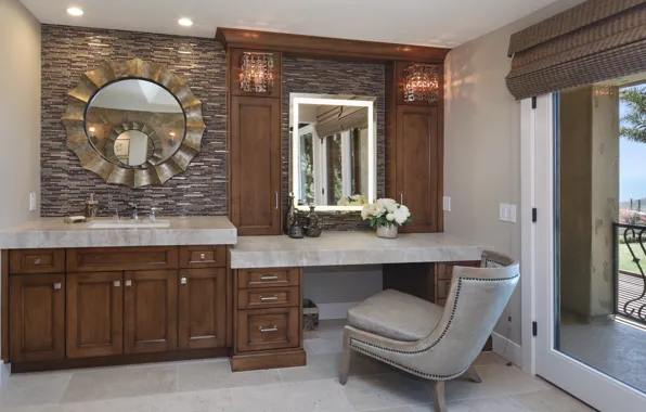 Flowers, design, lamp, interior, chair, mirror, vase, bathroom