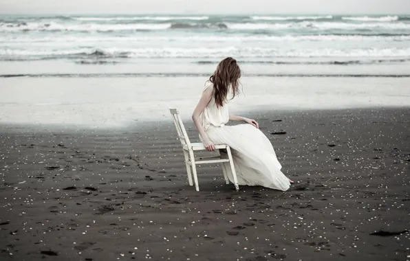 Sea, girl, chair